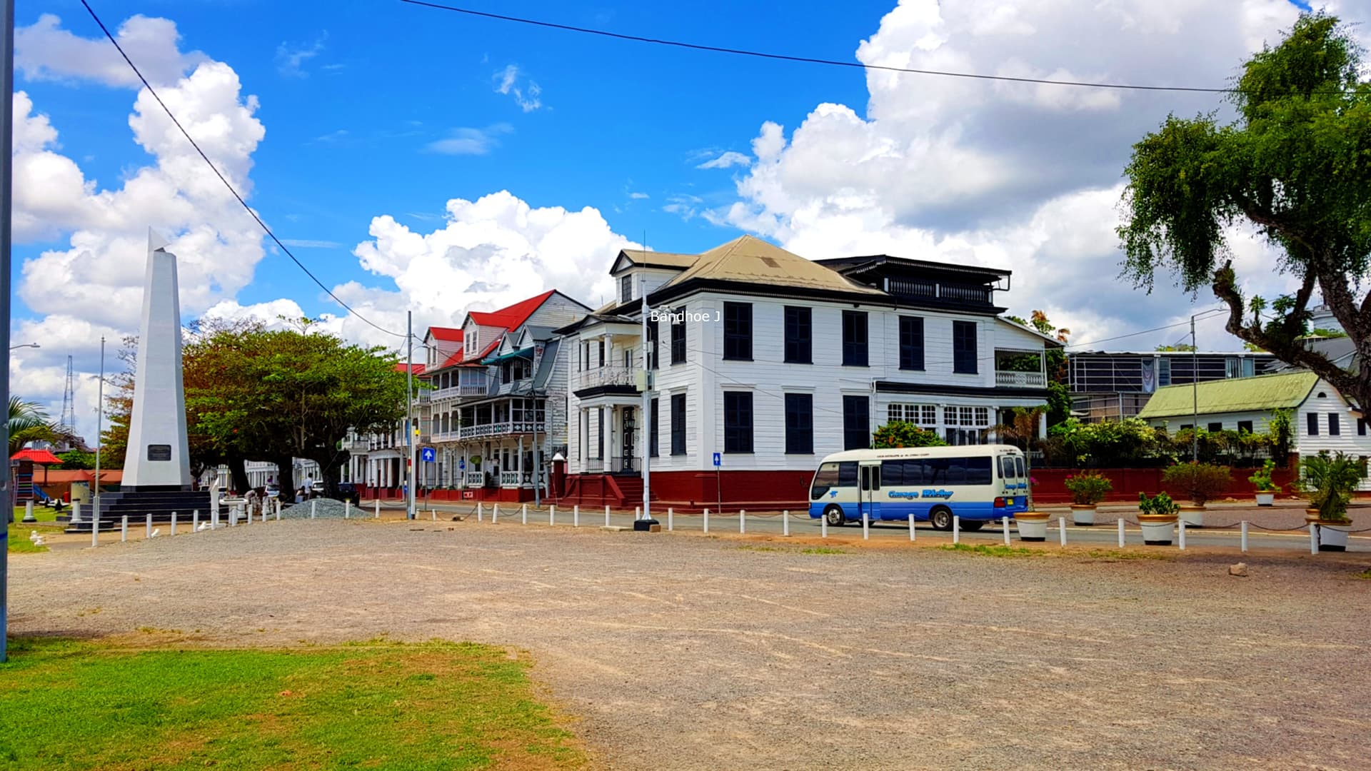 White wooden colonial buildings on the Waterkant in the historic centre of Paramaribo