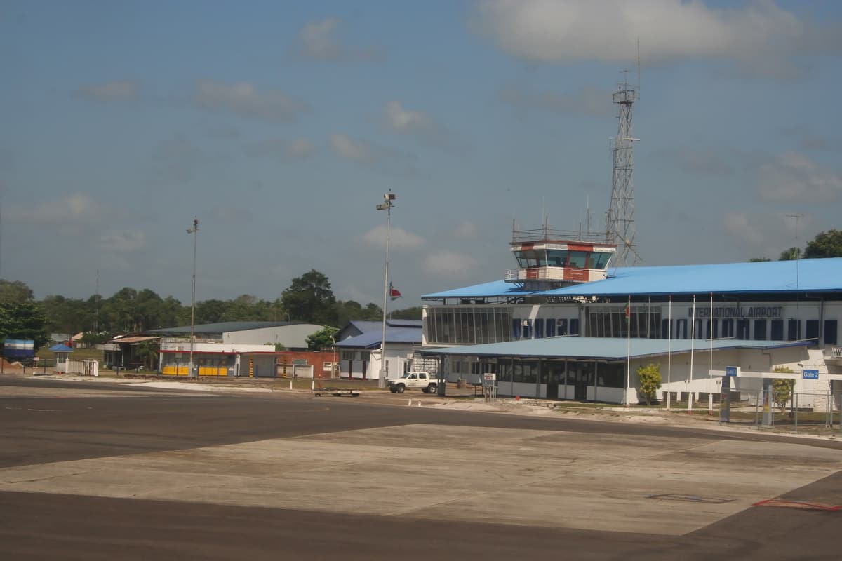 The terminal and control tower of Johan Adolf Pengel International Airport