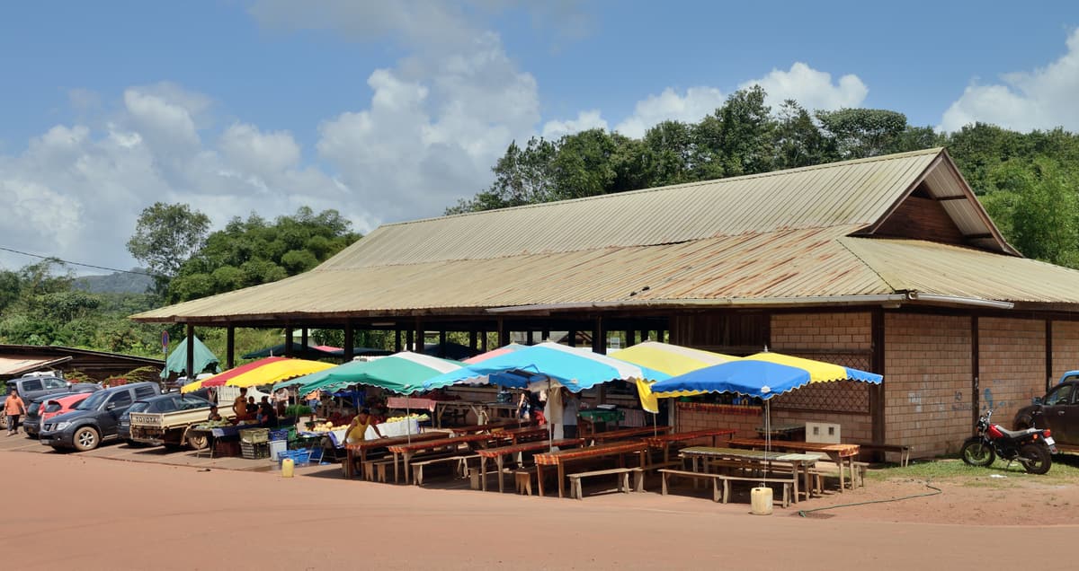 The covered market hall in the village of Cacao, French Guiana