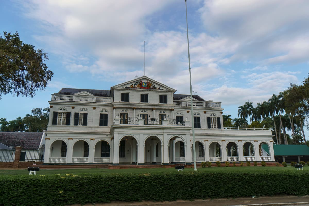 The white Presidential Palace on Independence Square in Paramaribo